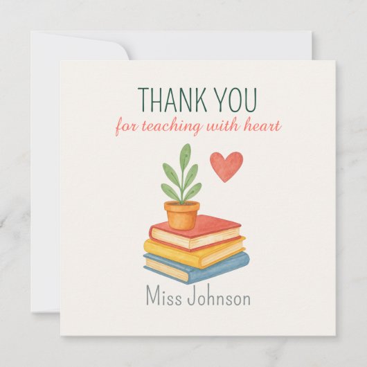 Enseignant Merci - Coeur - Carte Plat (Devant)