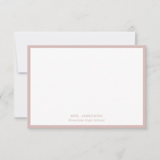 Enseignant moderne Blush Pink Merci Cartes de note (Devant)