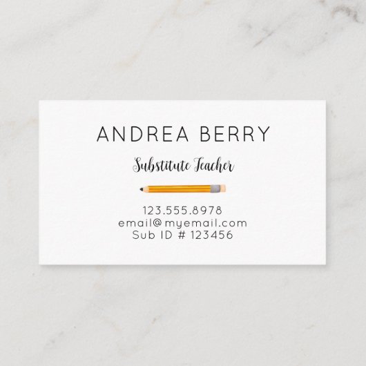 Enseignant substitut Carte de visite crayon jaune (Dos)