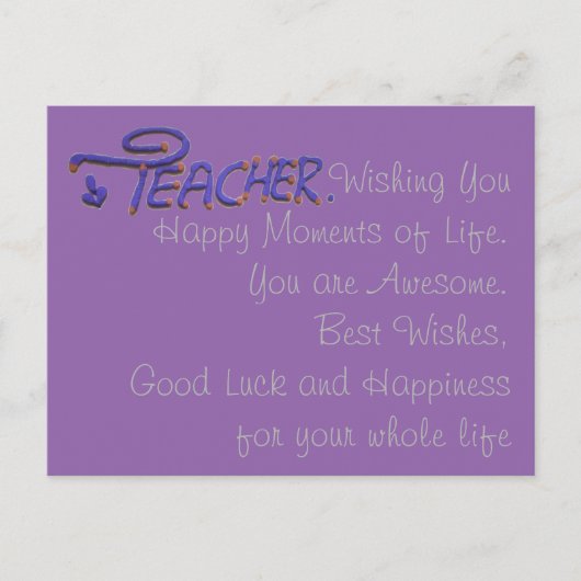 Enseignant vous souhaite de bons moments Carte pos (Devant)
