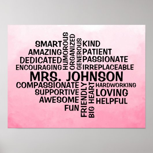 Enseignant Word Cloud Nom Pink Ombre Poster (Devant)