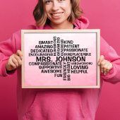 Enseignant Word Cloud Nom Pink Ombre Poster