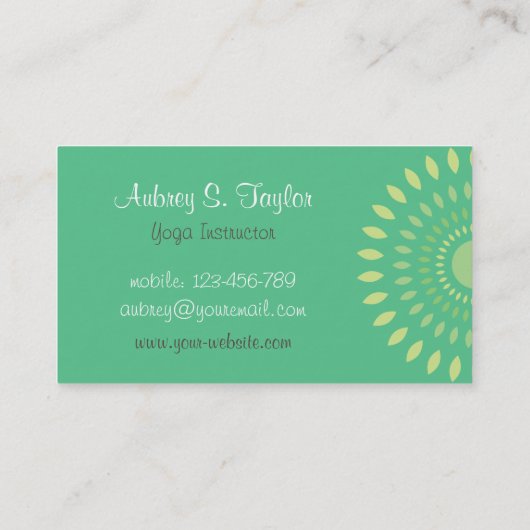 Enseignante de Yoga Carte de visite verte (Dos)