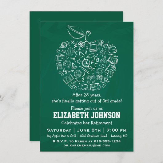 Enseignants Apple Retraite Party Invitation (Devant / Derrière)