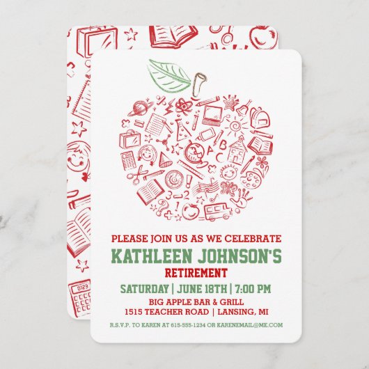 Enseignants Apple Retraite Party Invitation (Devant / Derrière)
