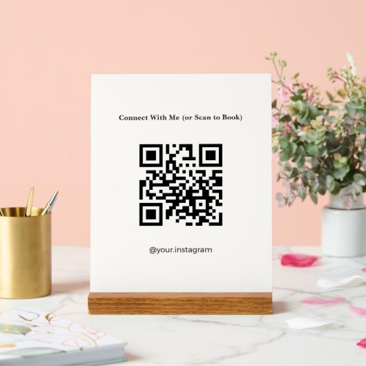 Enseigne de bureau en acrylique code QR crème mini (Mariage)