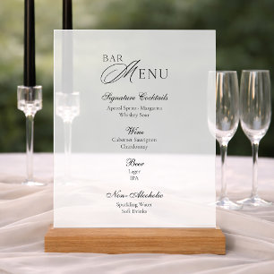Enseigne de mariage de menu de bar acrylique moder
