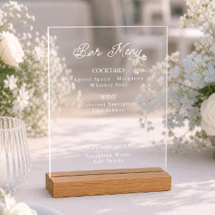 Enseigne de menu de bar de mariage en acrylique mo