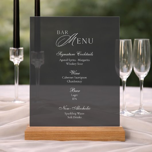 Enseigne de menu de bar en acrylique fumé de luxe