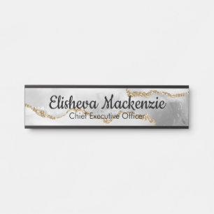 Enseigne de porte de bureau en or blanc Plaque de