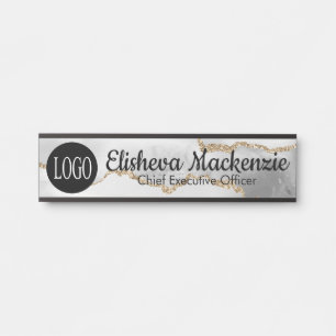 Enseigne de porte de bureau en or blanc Plaque de 
