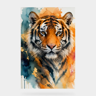 Enseigne en acrylique au tigre aquarelle