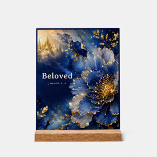 Enseigne en acrylique florale personnalisée bleu e