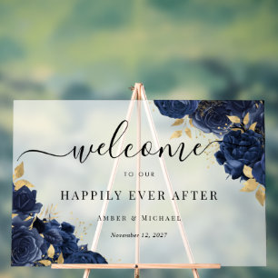 Enseigne en acrylique Navy Gold Happily Ever After