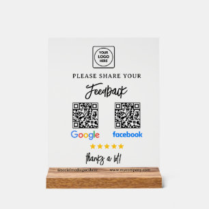 Enseigne en acrylique QR Google Facebook Review