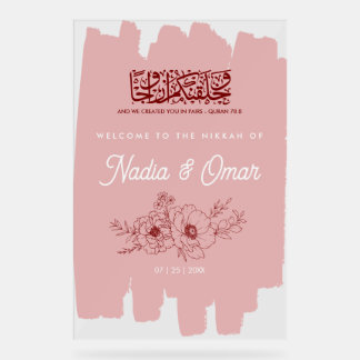 Enseigne en acrylique rose pâle de Nikkah floral d