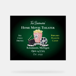 Enseigne en acrylique verte pour cinéma maison et