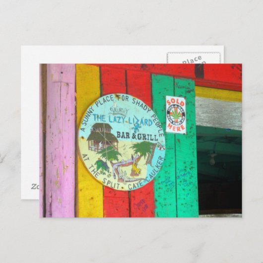 Enseigne Lazy Lizard sur Caye Caukler Belize Carte (Devant / Derrière)