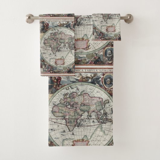 Ensemble antique de serviette de carte du monde (En situation)