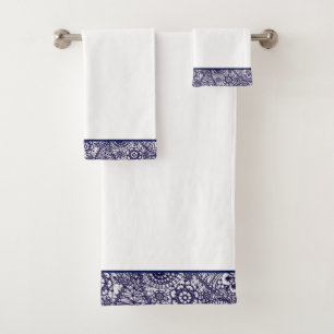 Ensemble blanc de serviette de Paisley de marine