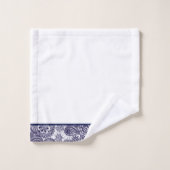 Ensemble blanc de serviette de Paisley de marine (Gant de toilette)