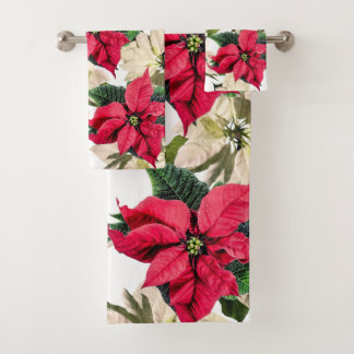 Ensemble blanc et rouge de serviette de fleur de