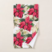 Ensemble blanc et rouge de serviette de fleur de (Serviette à main)