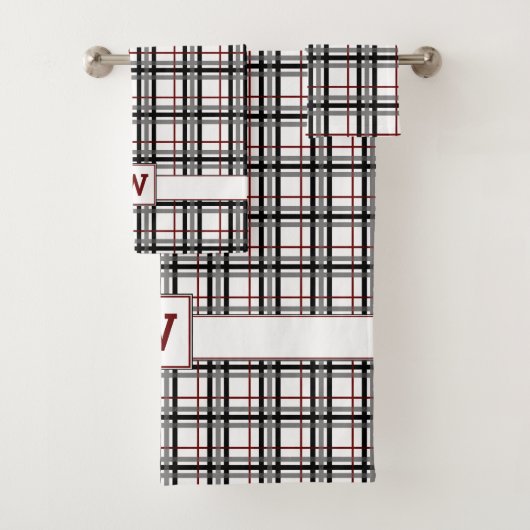 Ensemble blanc et rouge noir de serviette de plaid (En situation)