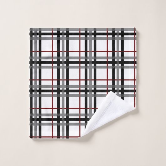 Ensemble blanc et rouge noir de serviette de plaid (Gant de toilette)
