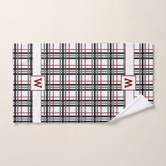 Ensemble blanc et rouge noir de serviette de plaid (Serviette à main)