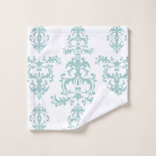 Ensemble bleu de serviette de Bath de damassé (Gant de toilette)
