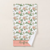Ensemble Cadeau Fleurs Roses Gris Rose Monogramme (Serviette à main)