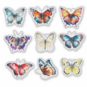 Ensemble Coloré de 9 Autocollants Papillons (Devant)
