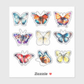 Ensemble Coloré de 9 Autocollants Papillons (Feuille)