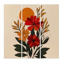 Ensemble d'art mural triptyque floral moderne du m