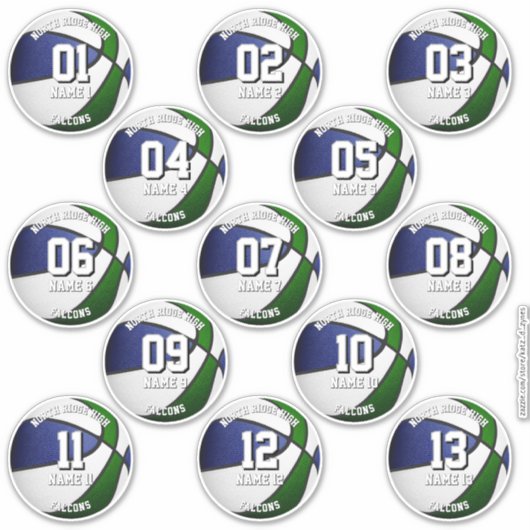 ensemble de 13 autocollants de basketball couleurs (Devant)