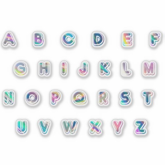 Ensemble de 27 autocollants holographiques alphabé (Devant)