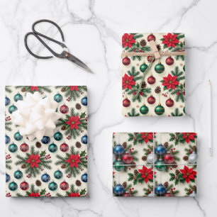 Ensemble de 3 feuilles de papier cadeau rétro de s