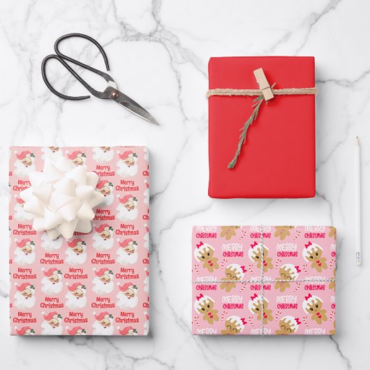 Ensemble de 3 feuilles de papier cadeau rose pour (Recto)
