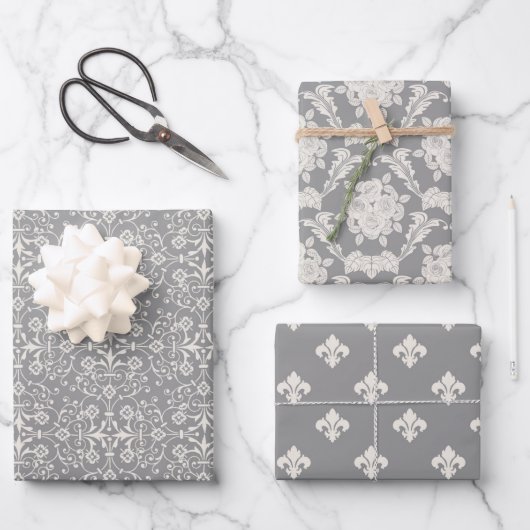 Ensemble de 3 feuilles plates de papier cadeau en  (Recto)