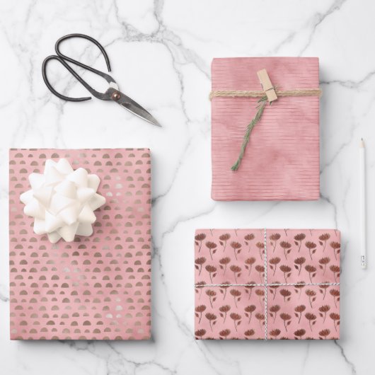 Ensemble de 3 papier japonais rose Fortune (Recto)
