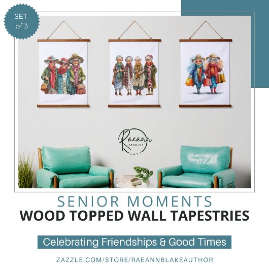 Ensemble de 3 tapisseries murales à dessus en bois