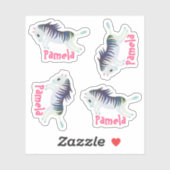 Ensemble de 4 petits autocollants Zebra de nom per (Feuille)