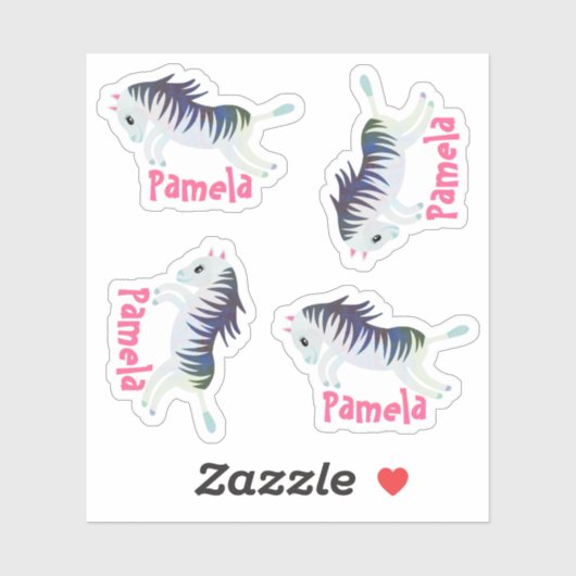 Ensemble de 4 petits autocollants Zebra de nom per (Feuille)
