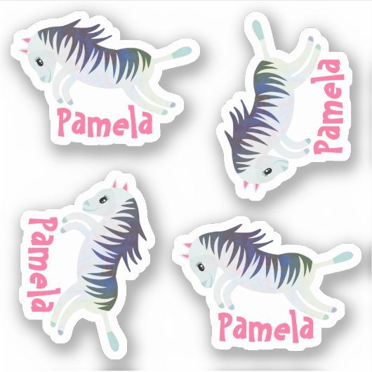 Ensemble de 4 petits autocollants Zebra de nom per (Devant)