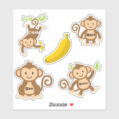 Ensemble De 4 Stickers Singe Cute (Feuille)
