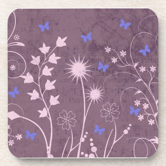 Ensemble de 6 dessous de verre à fleurs violettes (Devant)