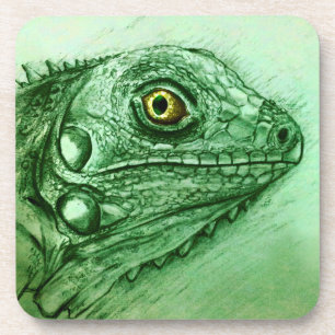 Ensemble de 6 Dessous de verre Iguana Vert, Dessin