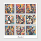 Ensemble de 9 Stickers Musiciens de Jazz (Feuille)