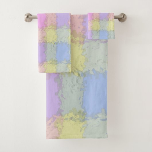 Ensemble de bain carreaux pastel multicolore (En situation)